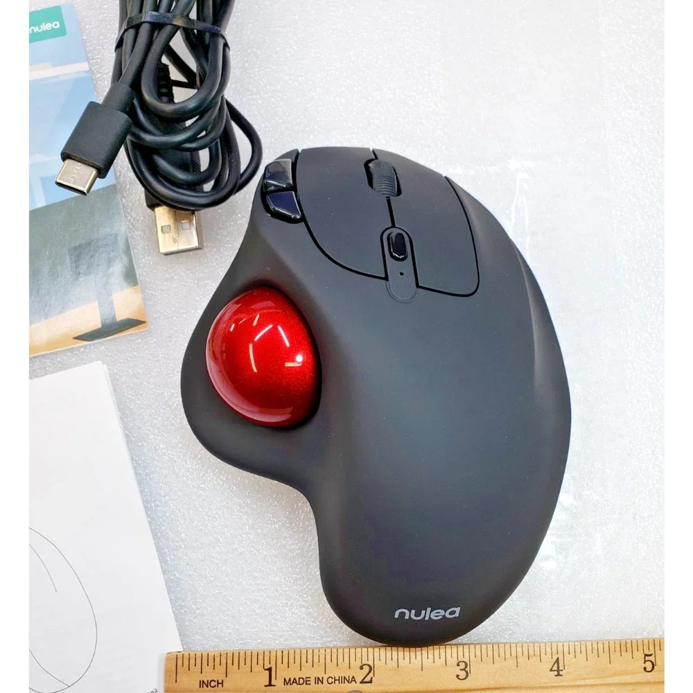 Nulea M501 Wireless Trackball Mouse Easy Thumb Control RED BALL Black Body